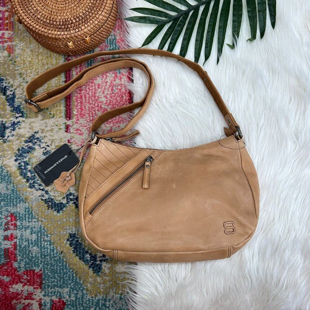NEW $225 Spikes & Sparrow Neutral Beige Tan Leather Allaryce Shoulder Bag Purse